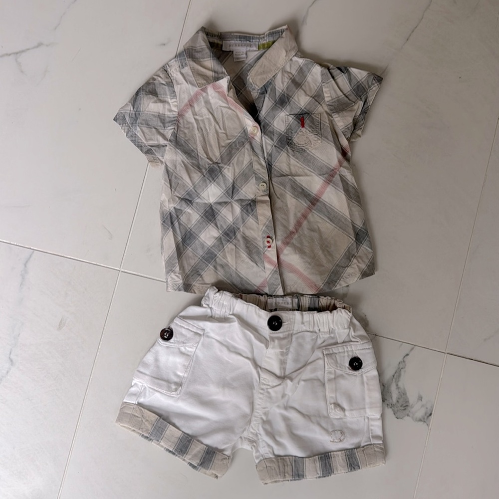 Burberry baby button down shirt and shorts set